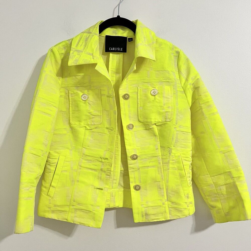 Carlisle Blazer Jacket Size US 2 /UK 4 Neon Yellow Buttons Artsy Abstract Modern
